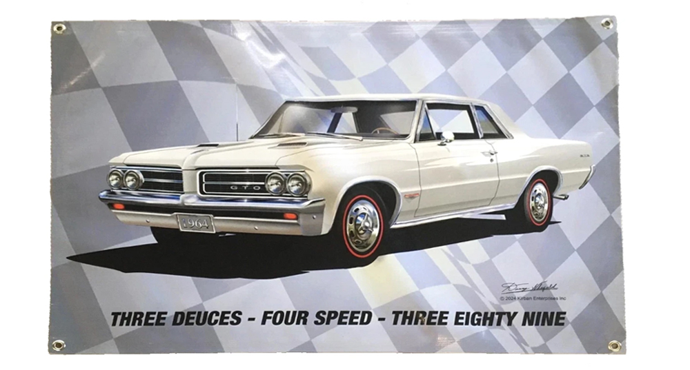 1964 GTO White 3 deuces 4 speed 389 2 foot x 3 foot Banner