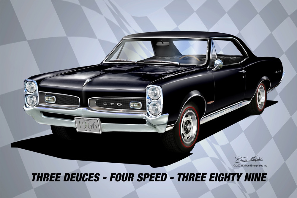 1966 GTO Black 3 deuces 4 speed 389 2 foot x 3 foot Banner