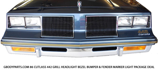 86 Cutlass 442 Grill Headlight Bezel Bumper and Fender Marker Light Front End Package Deal
