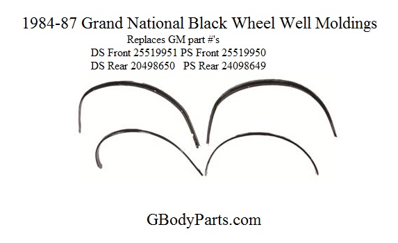 1984-87 Buick Grand National Black Wheel Well Moldings Set