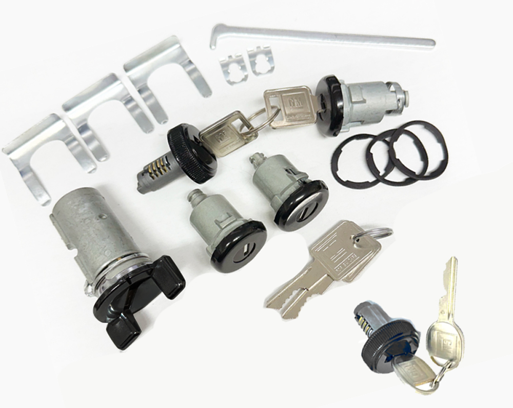 86-88 Monte Carlo SS Black Ignition Switch with Keys and Black Door, Trunk and Glove Box Lock Set
