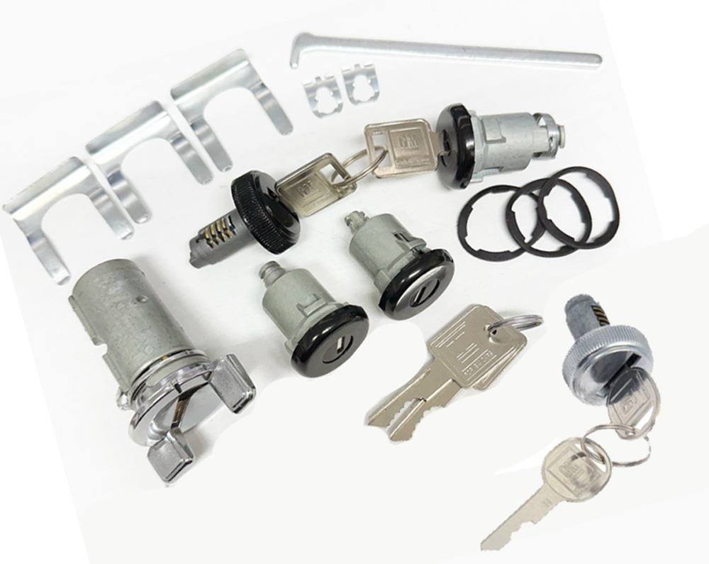 GBody Chrome Ignition Switch with Keys and Black Door, Trunk and Glove Box Lock Set
