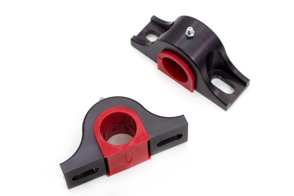 Heavy Duty Billet Aluminum Front Sway Bar Mounts- 1-1/4 (32mm) with Red Bushings