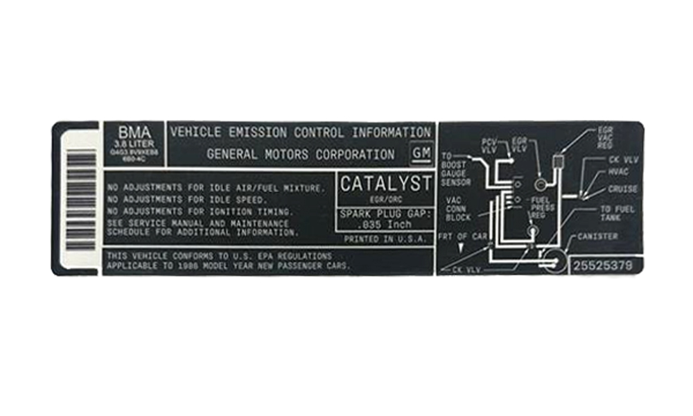 1986 Turbo Buick 3.8L Engine Emissions Decal 25525379