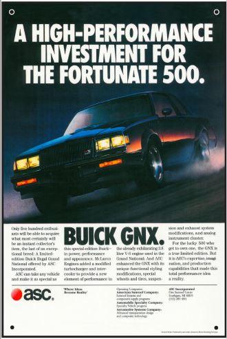 Buick GNX Fortunate 500 GM add Vinyl Banner or Metal sign