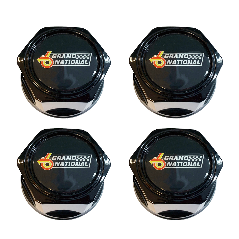 Grand National Logo Center Cap Inlay, Hex Center Cap Set with snap ring (set of 4)