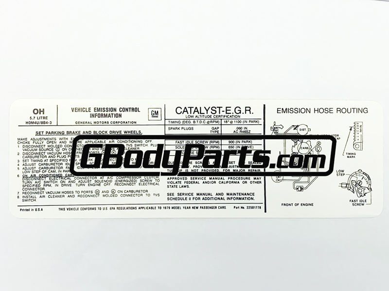 1979 Olds Emission Label Decal