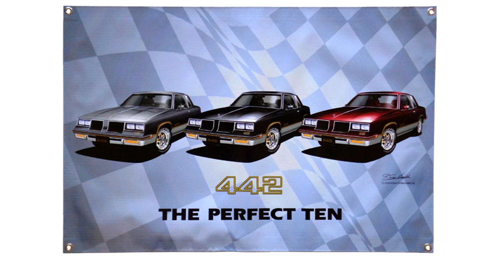 1985-1987 OLDSMOBILE 1986 442 3 Car Gray, Black and Red BANNER 2 x 3