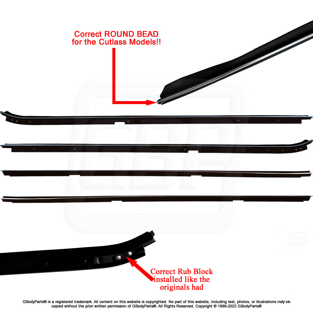 81-88 Cutlass H/O 442 Correct Round Bead OE Style Window Felt Dew Sweeps