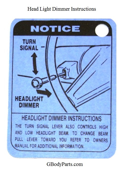 1978-92 Hazard/Headlight Dimmer Operation Tag