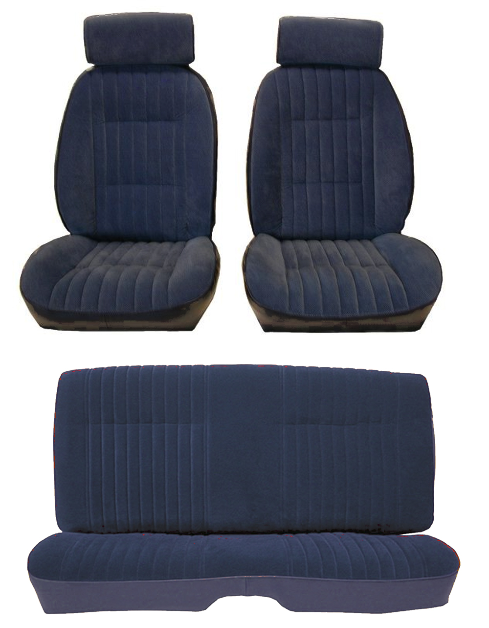 81-88 Monte Carlo SS Front Bucket and Rear Seat Covers Dark Blue Velour w/Vinyl Sides