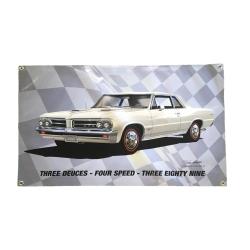 1964 GTO White 3 deuces 4 speed 389 2 foot x 3 foot Banner