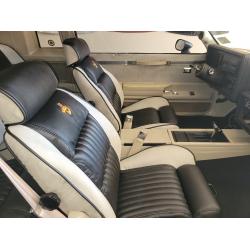 Grand National Lear Siegler Seat Cover Set with Short Lumbar Bun, Black and White Vinyl