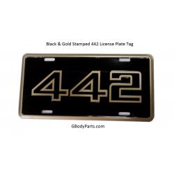 442 Black with Gold lettering Stamped License Plate