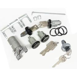 GBody Chrome Ignition Switch with Keys and Black Door, Trunk and Glove Box Lock Set