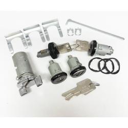 GBody Chrome Ignition Switch with Keys and Black Door, Trunk and Glove Box Lock Set