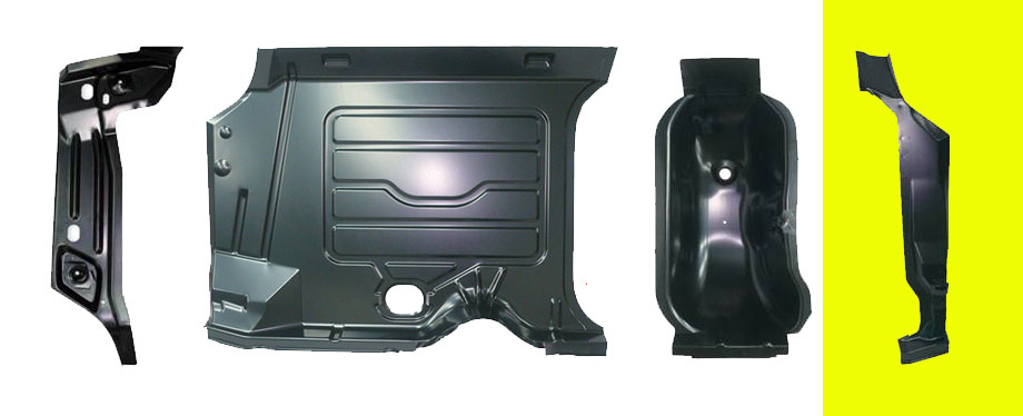 Passenger side trunk floor pan with body mount brace