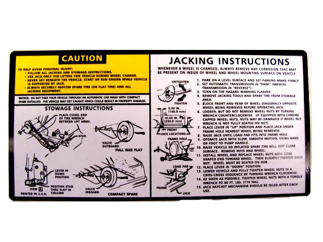 Trunk Jack Instructions Sticker Label Decal